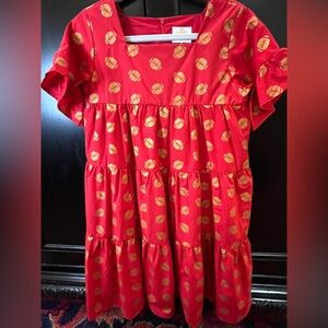 NWT Game Day Tiered Dress with Footballs in Red by The Yellow Lab Size 10